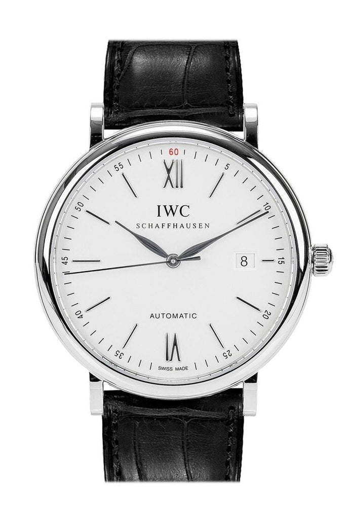 IWC Portofino Automatic White Dial Black Leather Strap Watch for Men - IW356501