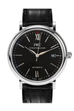 IWC Portofino Automatic Black Dial Black Leather Strap Watch for Men - IW356502