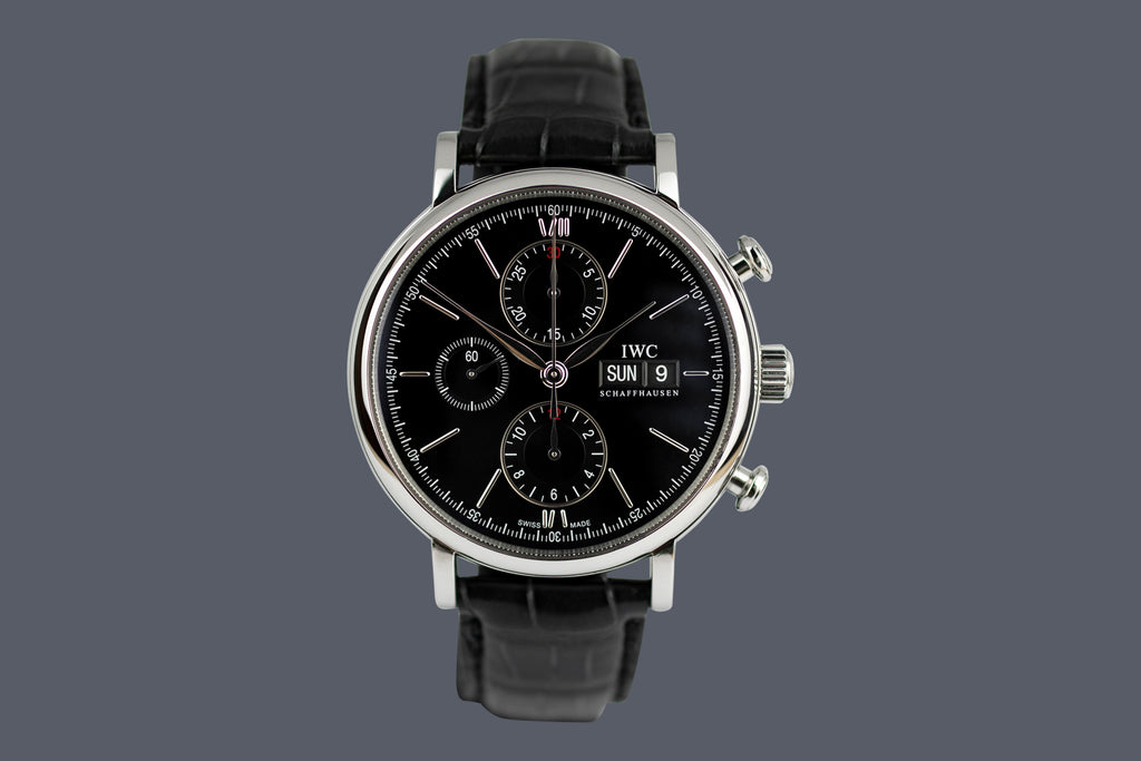 IWC Portofino Chronograph Black Dial Black Leather Strap Watch for Men - IW391029