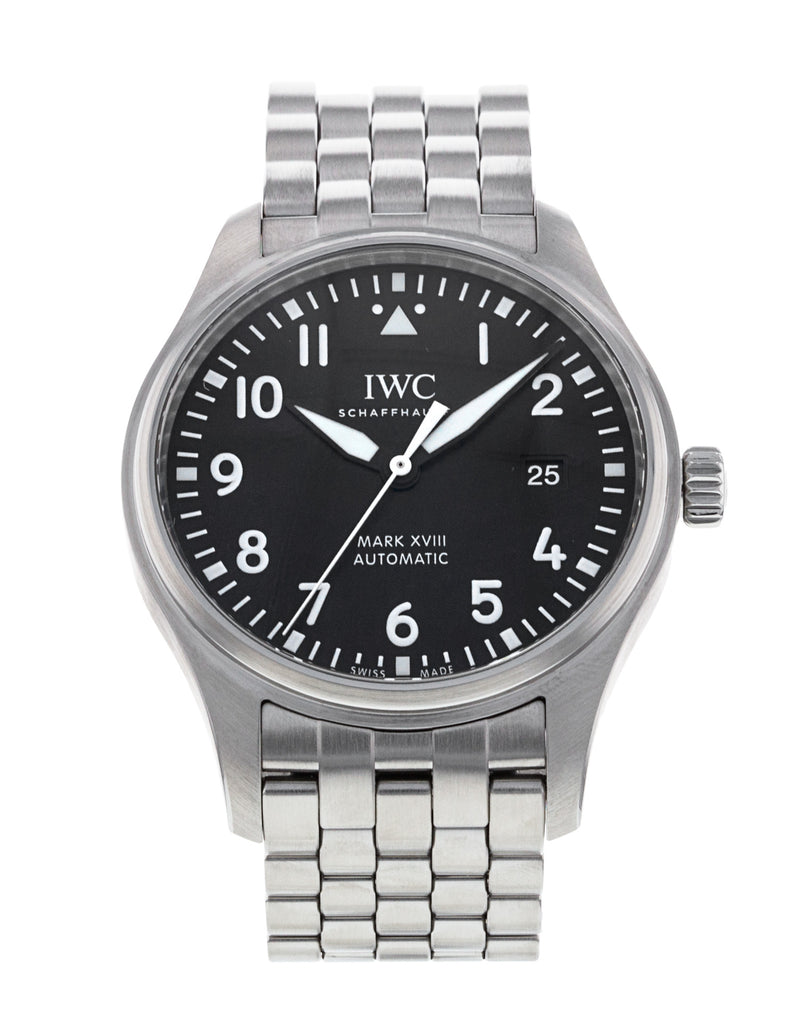 IWC Pilot’s Watch Mark XVIII Black Dial Silver Steel Strap Watch for Men - IW327015