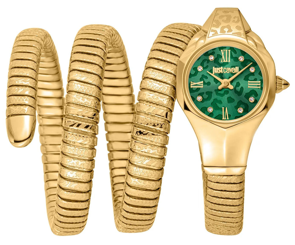 Just Cavalli Ravenna Green Dial Gold Steel Strap Watch for Women - JC1L271M0035