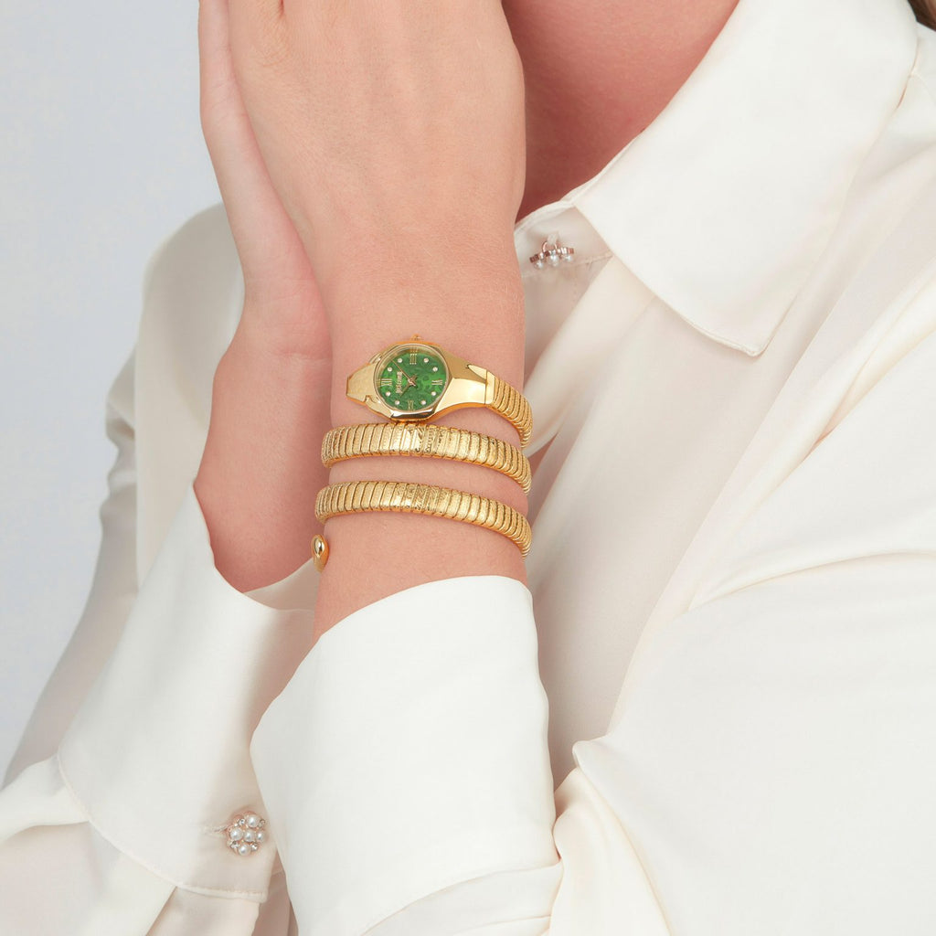 Just Cavalli Ravenna Green Dial Gold Steel Strap Watch for Women - JC1L271M0035