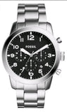 Fossil Pilot Chronograph Black Dial Silver Steel Strap Watch for Men - FS5141
