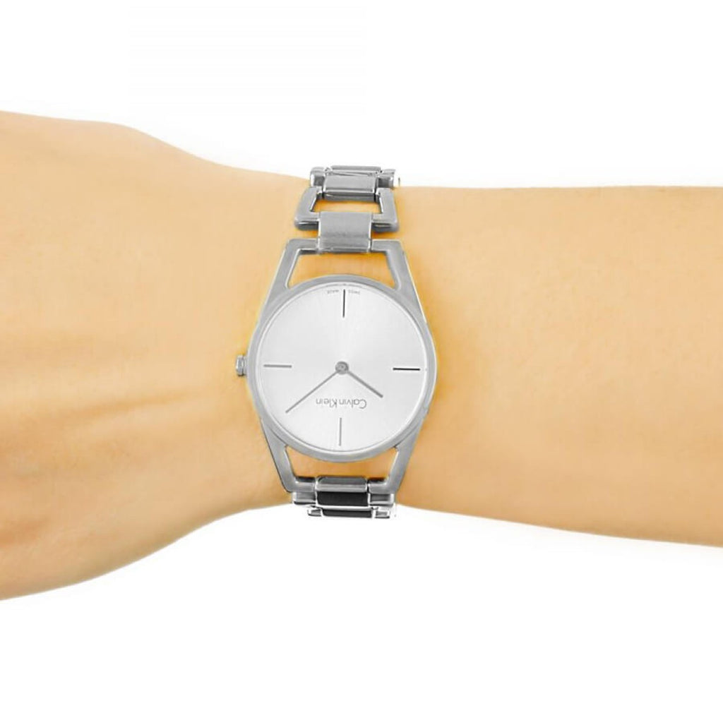 Calvin Klein Dainty Silver Dial Silver Steel Strap Watch for Women - K7L23146