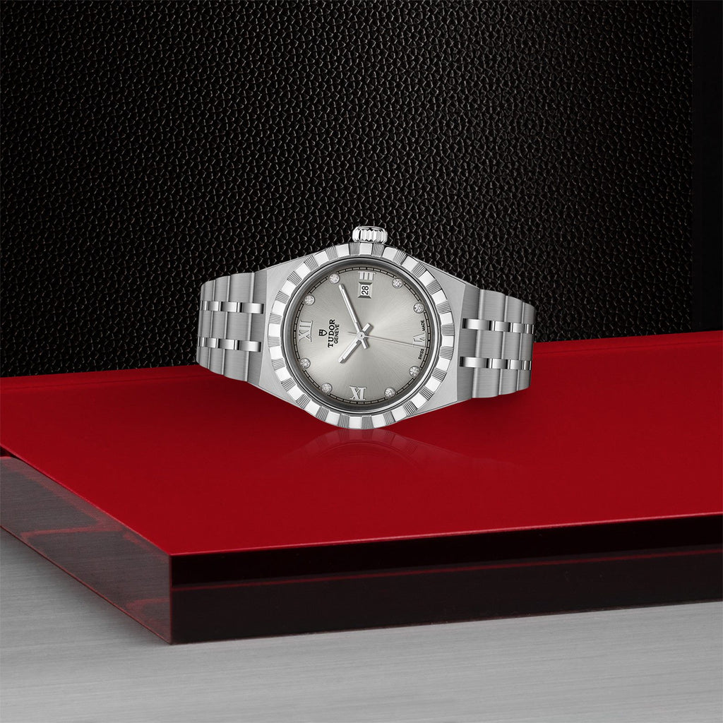 Tudor Royal Day Date Diamonds Automatic Silver Dial Silver Steel Strap Watch for Men - M28600-0002