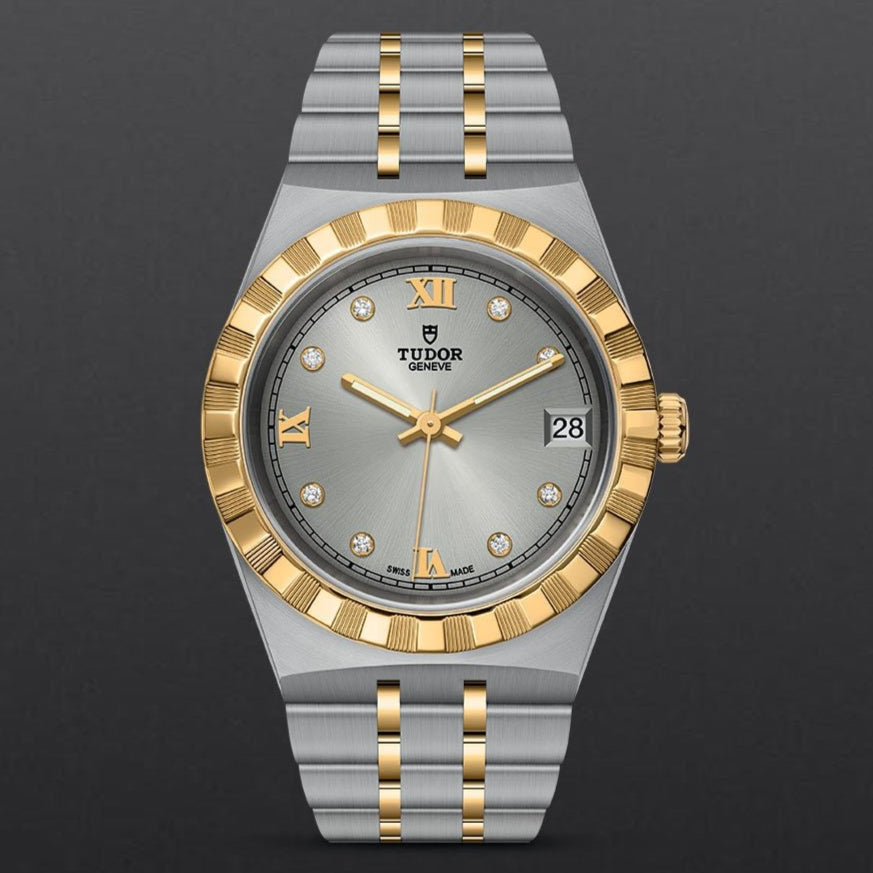 Tudor Royal Diamonds Automatic Grey Dial Two Tone Steel Strap Watch for Men - M28603-0002