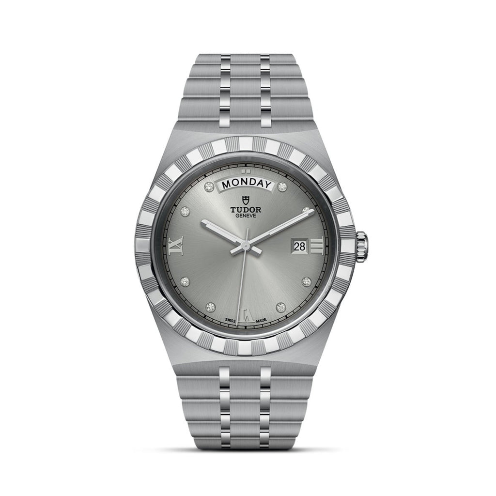 Tudor Royal Day Date Diamonds Automatic Silver Dial Silver Steel Strap Watch for Men - M28600-0002