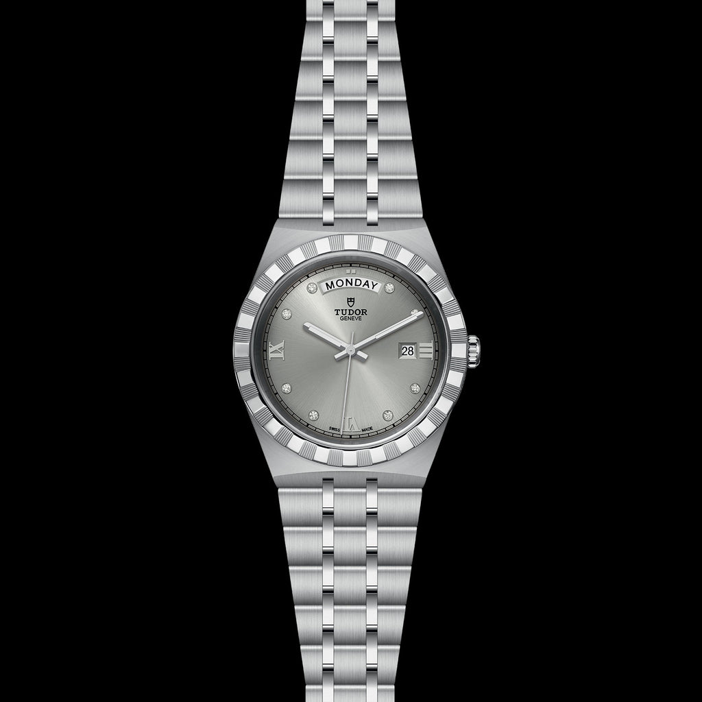 Tudor Royal Day Date Diamonds Automatic Silver Dial Silver Steel Strap Watch for Men - M28600-0002