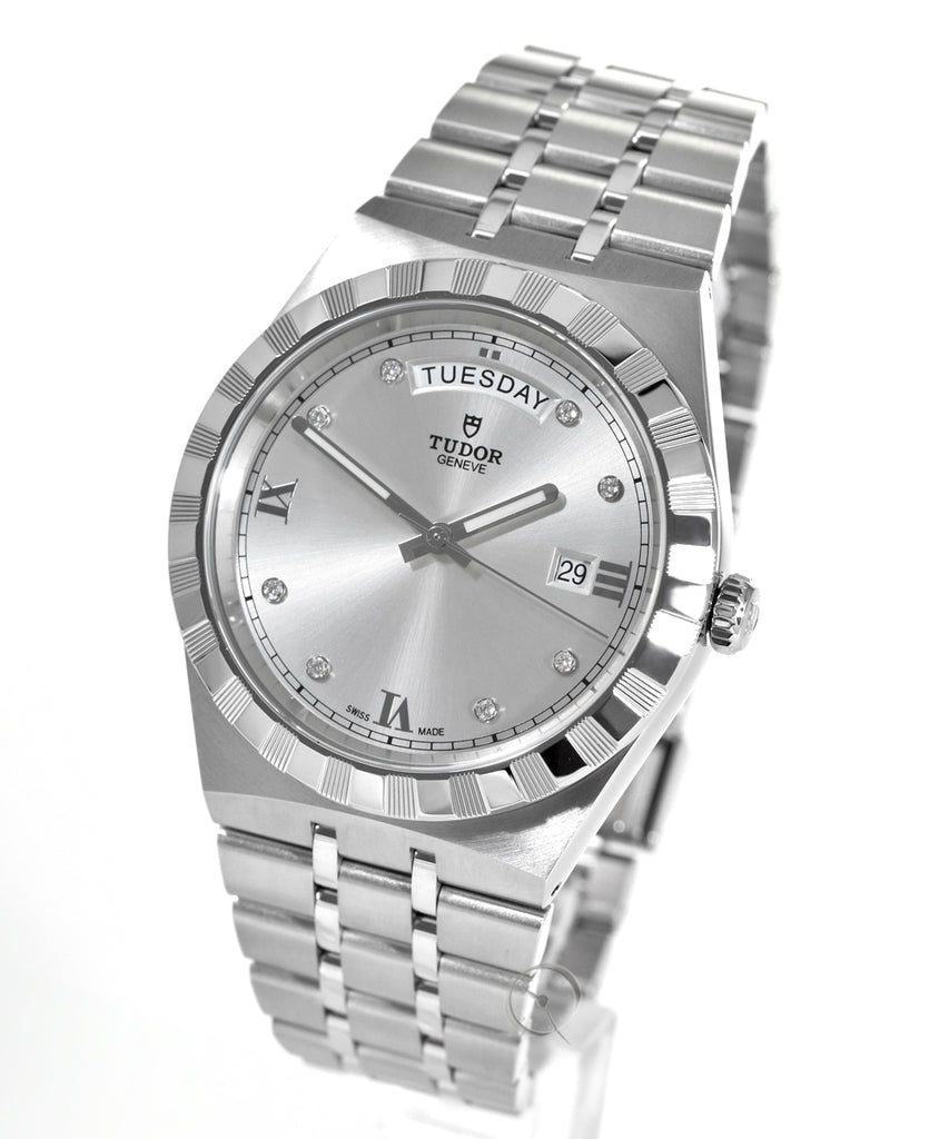Tudor Royal Day Date Diamonds Automatic Silver Dial Silver Steel Strap Watch for Men - M28600-0002