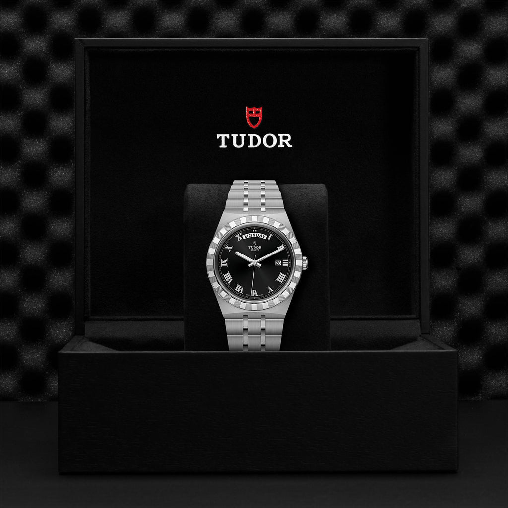 Tudor Royal Automatic Black Dial Silver Steel Strap Watch for Men - M28600-0003