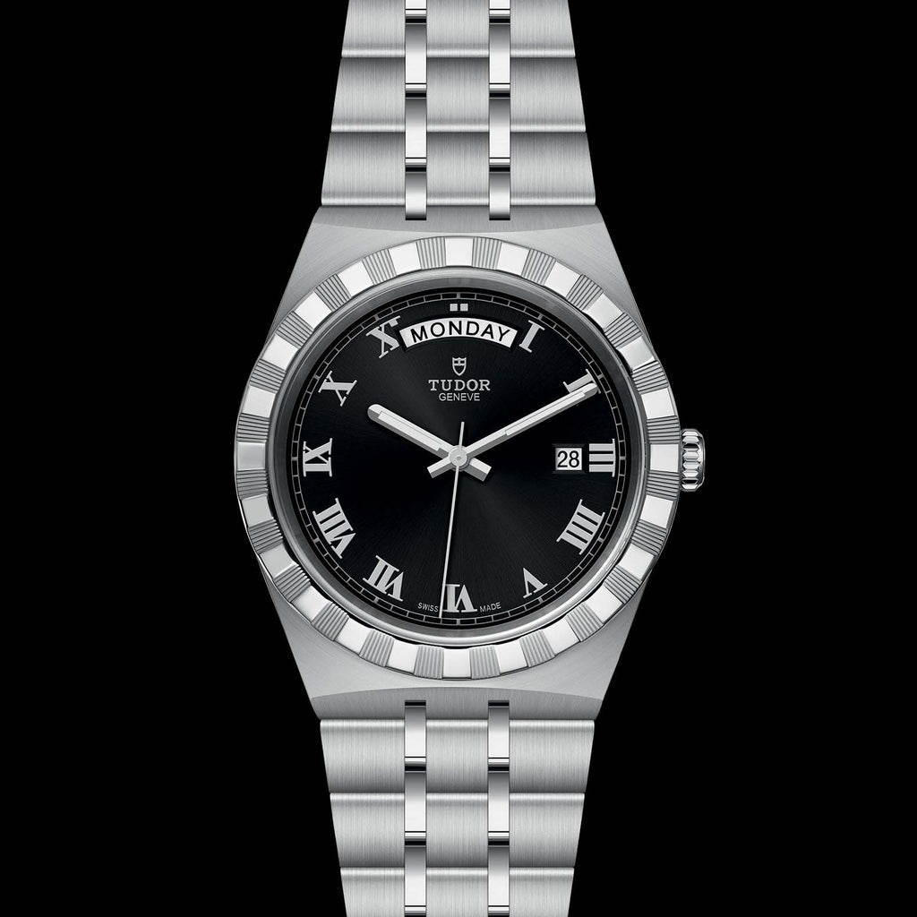 Tudor Royal Automatic Black Dial Silver Steel Strap Watch for Men - M28600-0003