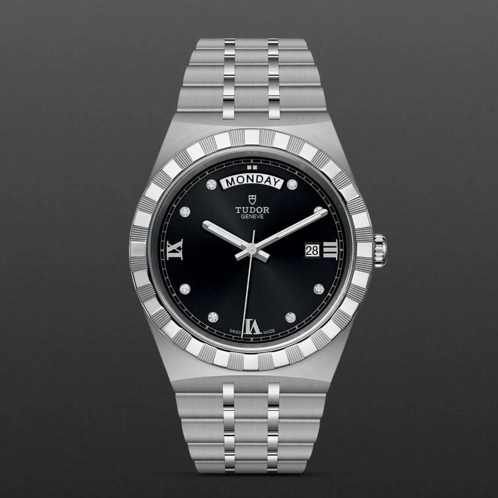 Tudor Royal Automatic Diamonds Black Dial Silver Steel Strap Watch for Men - M28600-0004
