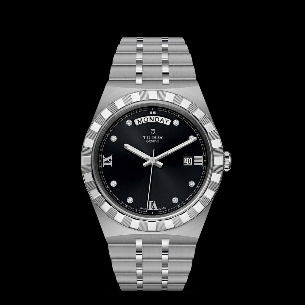 Tudor Royal Automatic Diamonds Black Dial Silver Steel Strap Watch for Men - M28600-0004