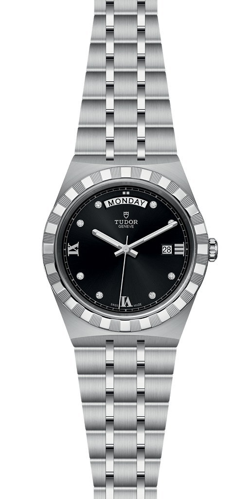 Tudor Royal Automatic Diamonds Black Dial Silver Steel Strap Watch for Men - M28600-0004