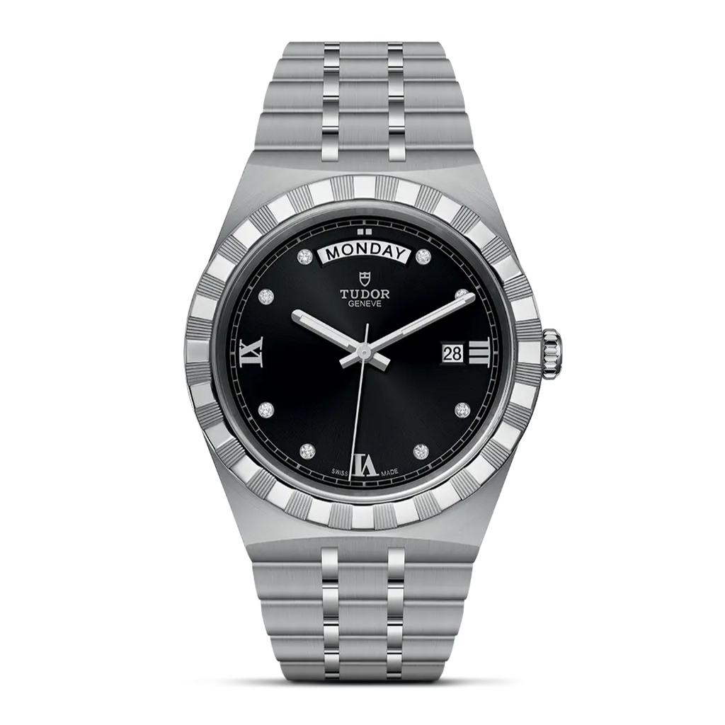 Tudor Royal Automatic Diamonds Black Dial Silver Steel Strap Watch for Men - M28600-0004