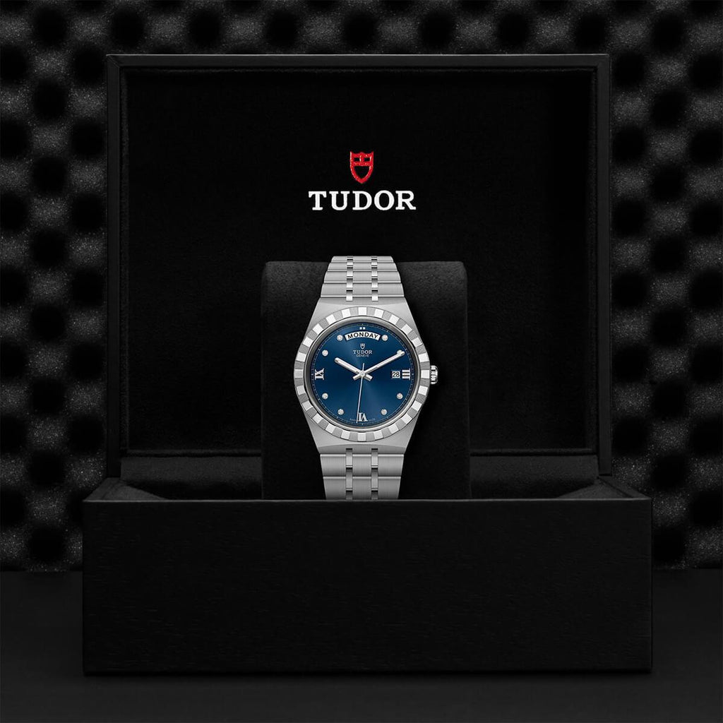 Tudor Royal Automatic Diamonds Blue Dial Silver Steel Strap Watch for Men - M28600-0006