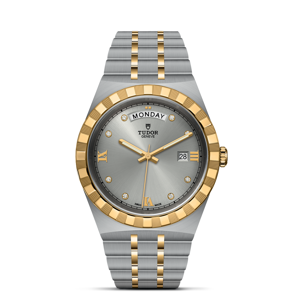 Tudor Royal Diamonds Automatic Grey Dial Two Tone Steel Strap Watch for Men - M28603-0002