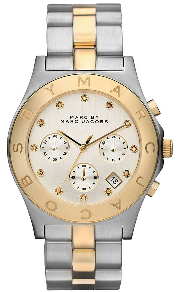Marc Jacobs Blade Chronograph Silver Dial Two Tone Steel Strap Watch f