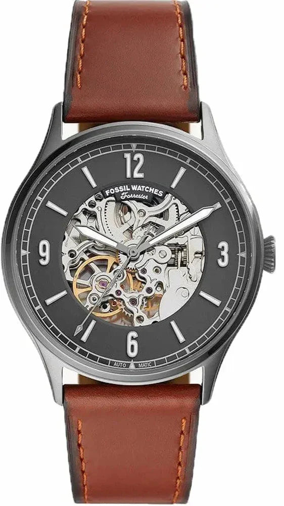 Fossil Forrester Automatic Skeleton Grey Dial Brown Leather  display picture 3