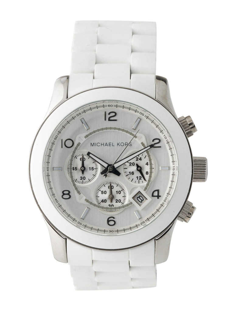 Michael Kors Oversize White Dial White Steel Strap Watch for Men - MK8108