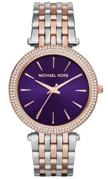 Michael Kors Darci Purple Dial Two Tone Steel Strap Watch for Women - MK3353