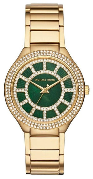Michael Kors Kerry Green Dial Gold Steel Strap Watch for Women - MK3409