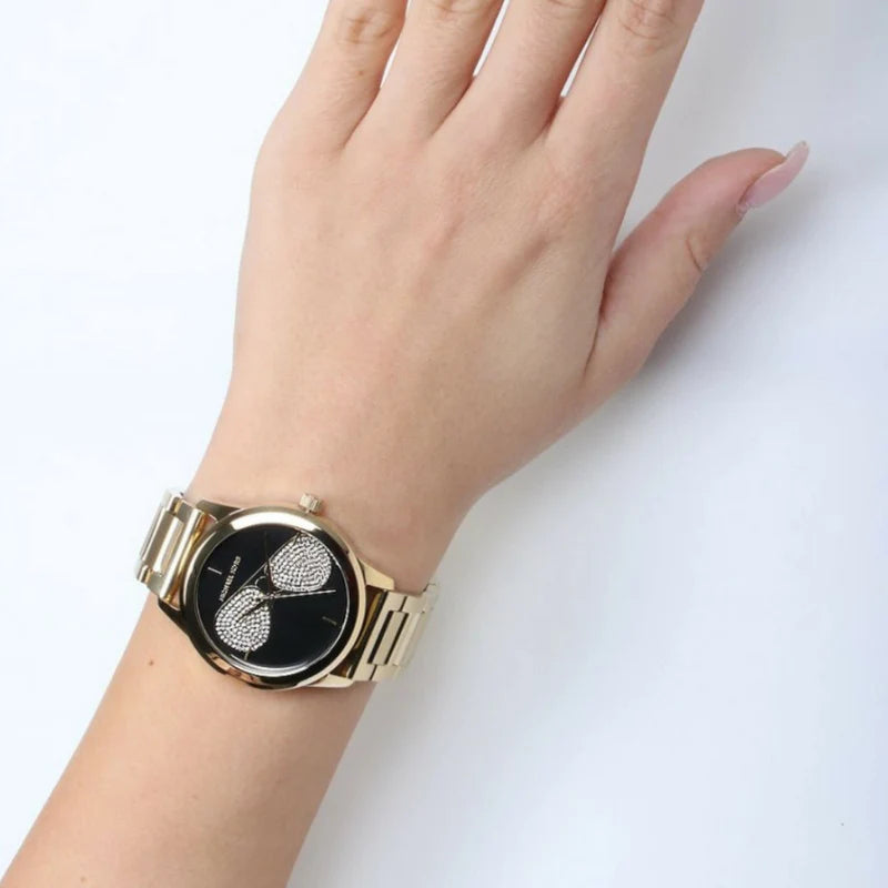 Michael Kors Hartman Analog Quartz Black Dial Gold Steel Strap Watch For Women - MK3647