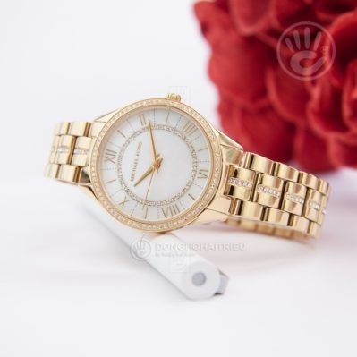 Michael Kors Lauryn Mother of Pearl White Dial Gold Steel Strap Watch for Women - MK3899