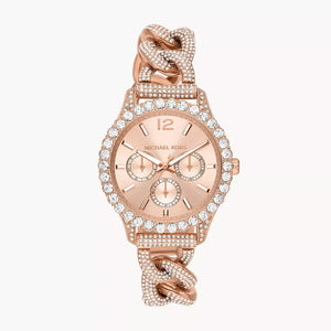 Michael Kors Layton Multifunction Crystals Rose Gold Dial Rose Gold Steel Strap Watch for Women - MK4654