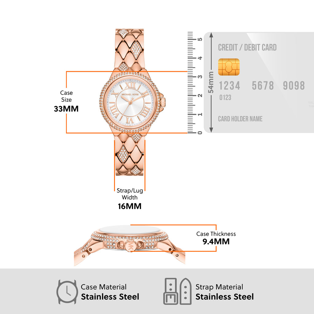 Michael Kors Camille Analog Silver Dial Rose Gold Steel Strap Watch for Women - MK4810