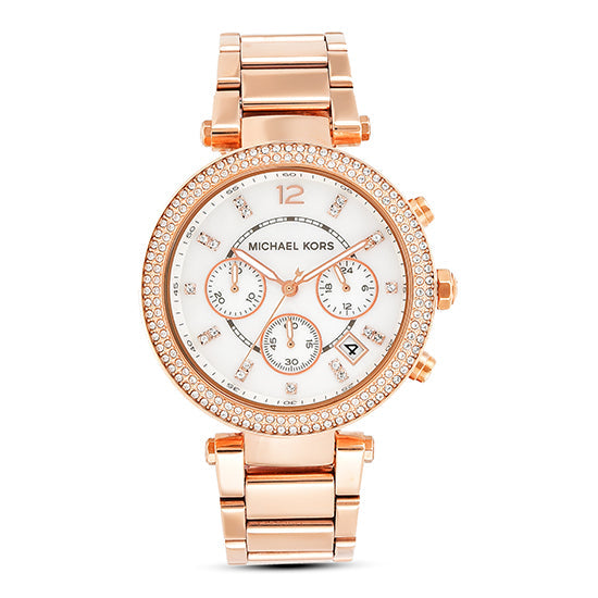 Michael Kors Parker White Dial with Diamonds Rose Gold Steel Strap Watch for Women - MK5491