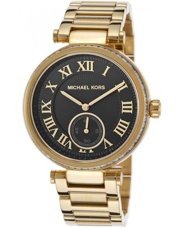 Michael Kors Skylar Black Dial Gold Steel Strap Watch for Women - MK5989