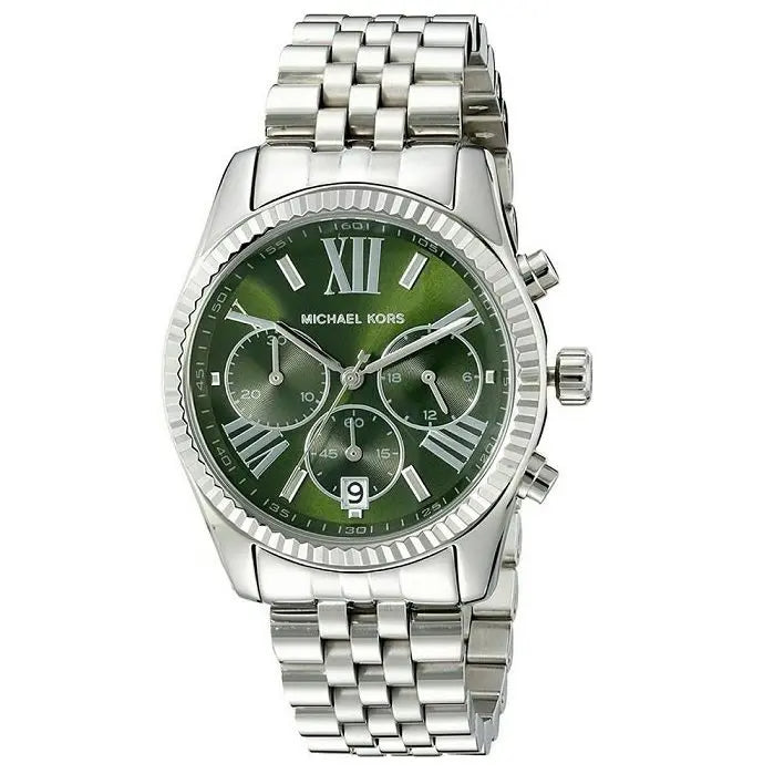 Michael Kors Lexington Quartz Green Dial Silver Steel Strap Watch For Women - MK6222