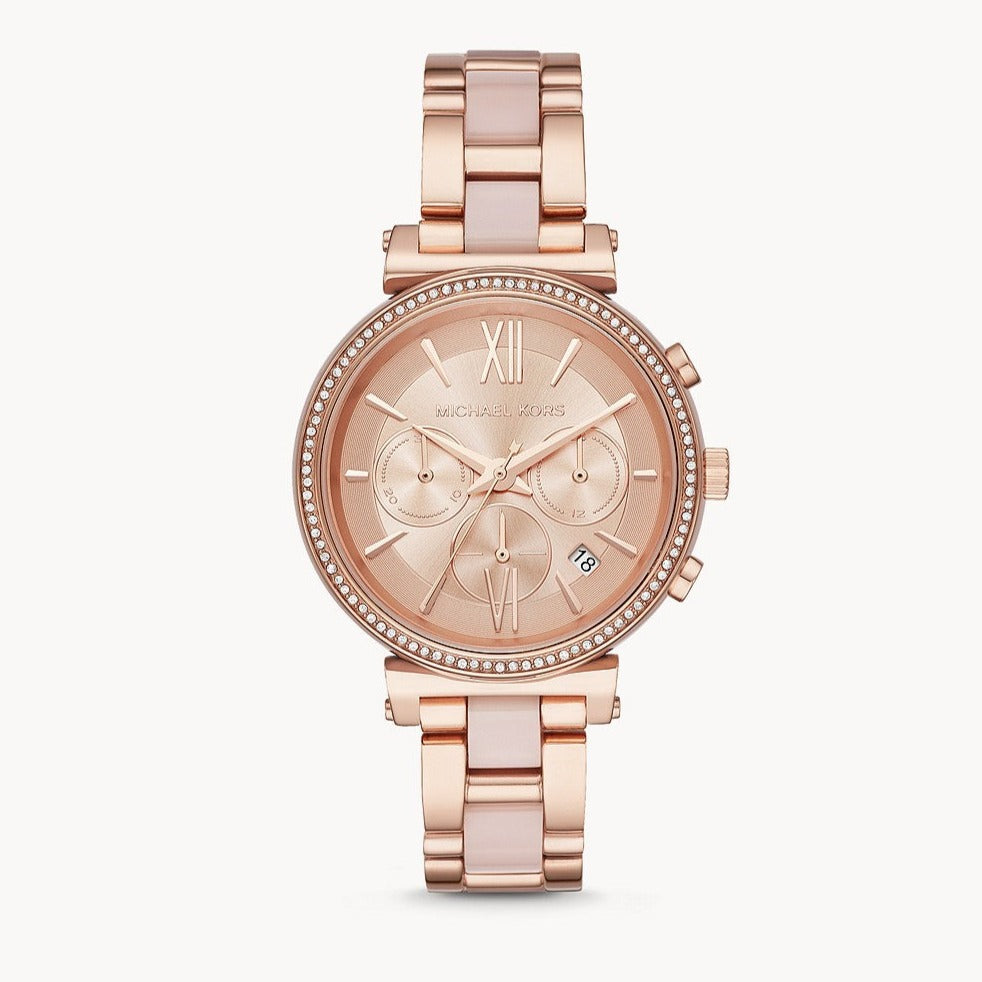 Michael Kors Sofie Chronograph Rose Gold Dial Rose Gold Steel Strap Watch For Women - MK6560