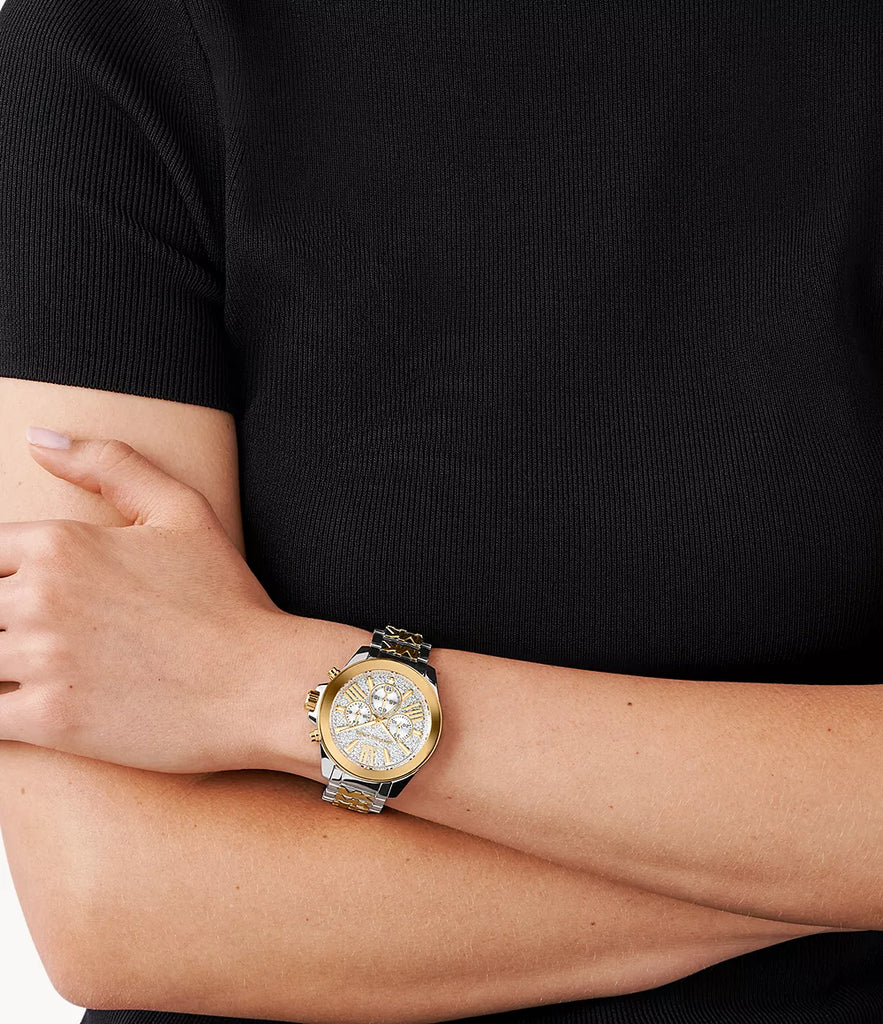 Michael Kors Wren Chronograph Crystals Silver Two Tone Steel Strap Watch for Women - MK6953