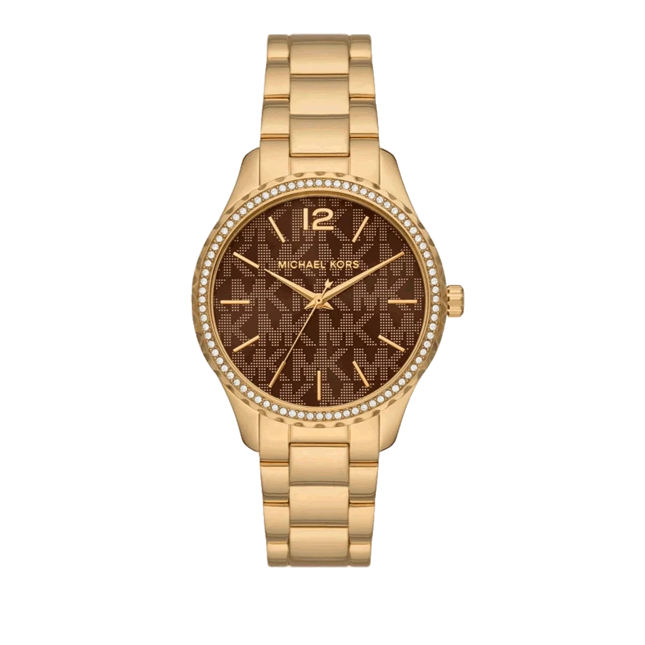 Michael Kors Layton Chronograph Brown Dial Gold Steel Strap Watch For Women - MK7296