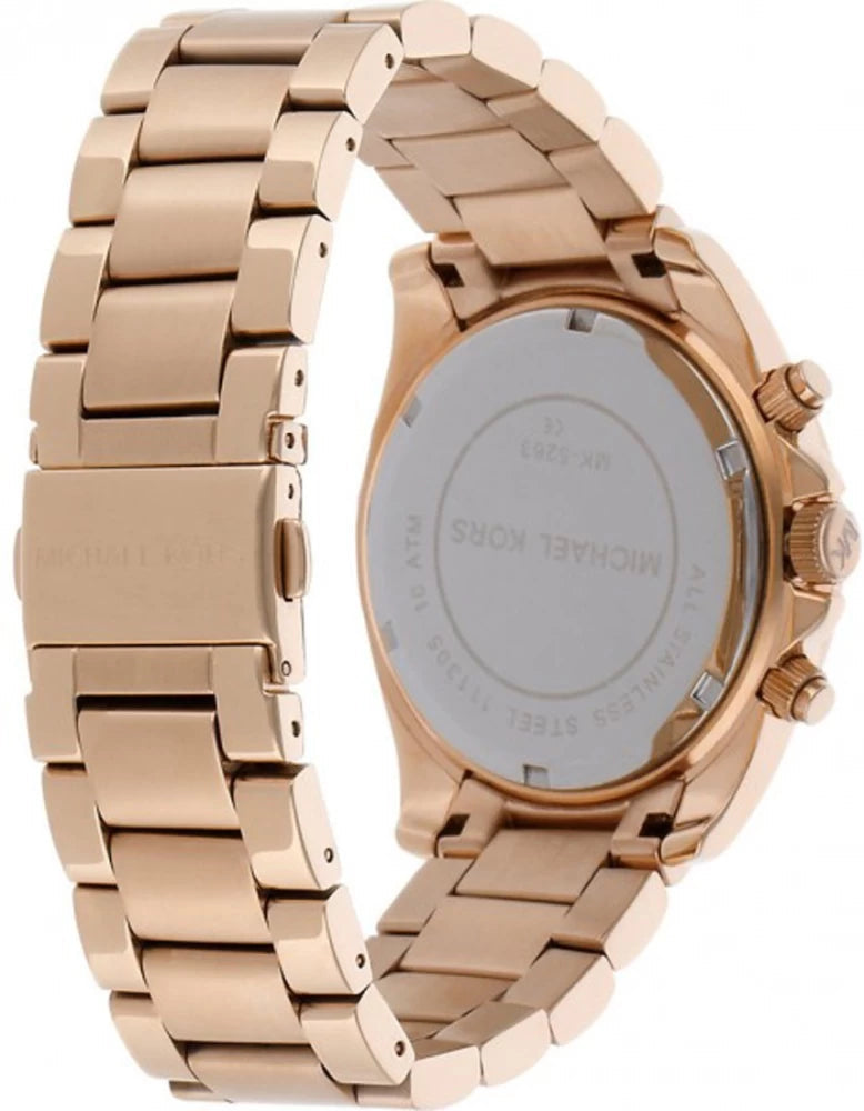 Michael Kors Berkley Chronograph Green Dial Rose Gold Steel Strap Watch For Women - MK7412
