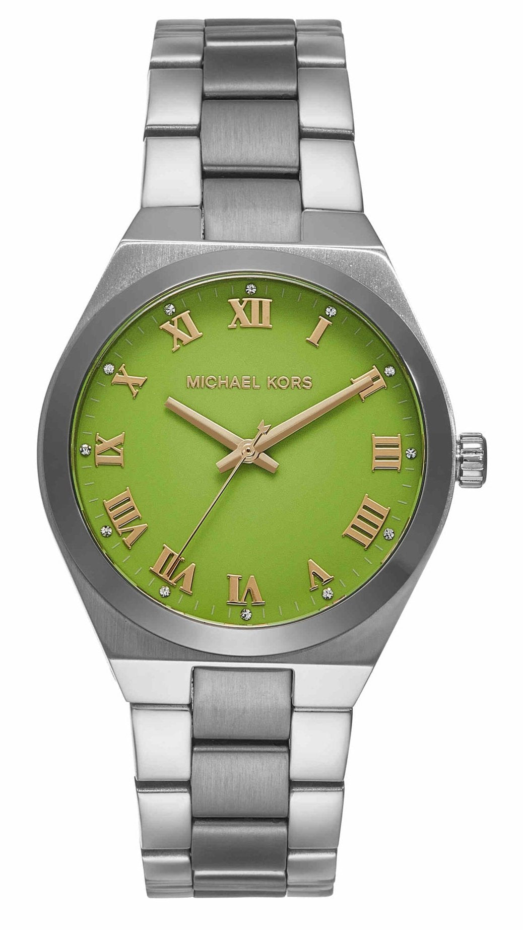 Michael Kors Lennox Three-Hand Green Dial Silver Steel Strap Watch for