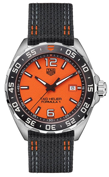 Tag Heuer Formula 1 Quartz Orange Dial Black Nylon Strap Watch for Men