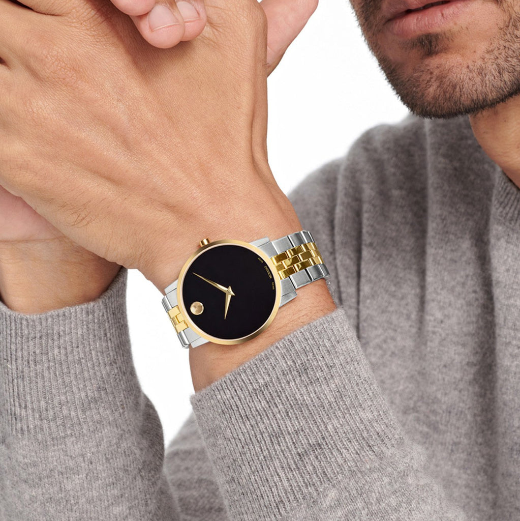 Movado Museum Classic Black Dial Two Tone Steel Strap Watch for Men - 0607200