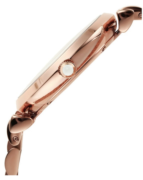 Emporio Armani Gianni T-Bar Crystals Silver Dial Rose Gold Steel Strap Watch For Women - AR11446