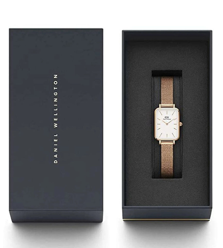 Daniel Wellington Quadro Melrose White Dial Gold Mesh Strap Watch For Women - DW00100431