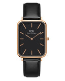 Daniel Wellington Quadro Black Dial Black Leather Strap Watch For Women  - DW00100449
