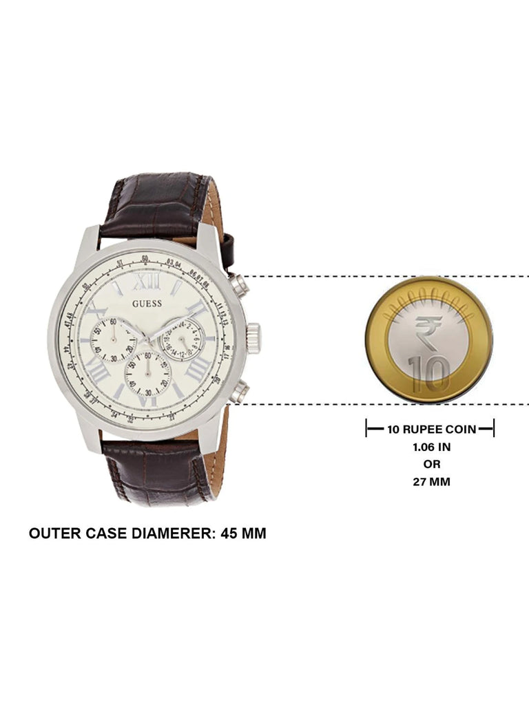 Guess Horizon Chronograph White Dial Brown Leather Strap Watch For Men - W0380G2