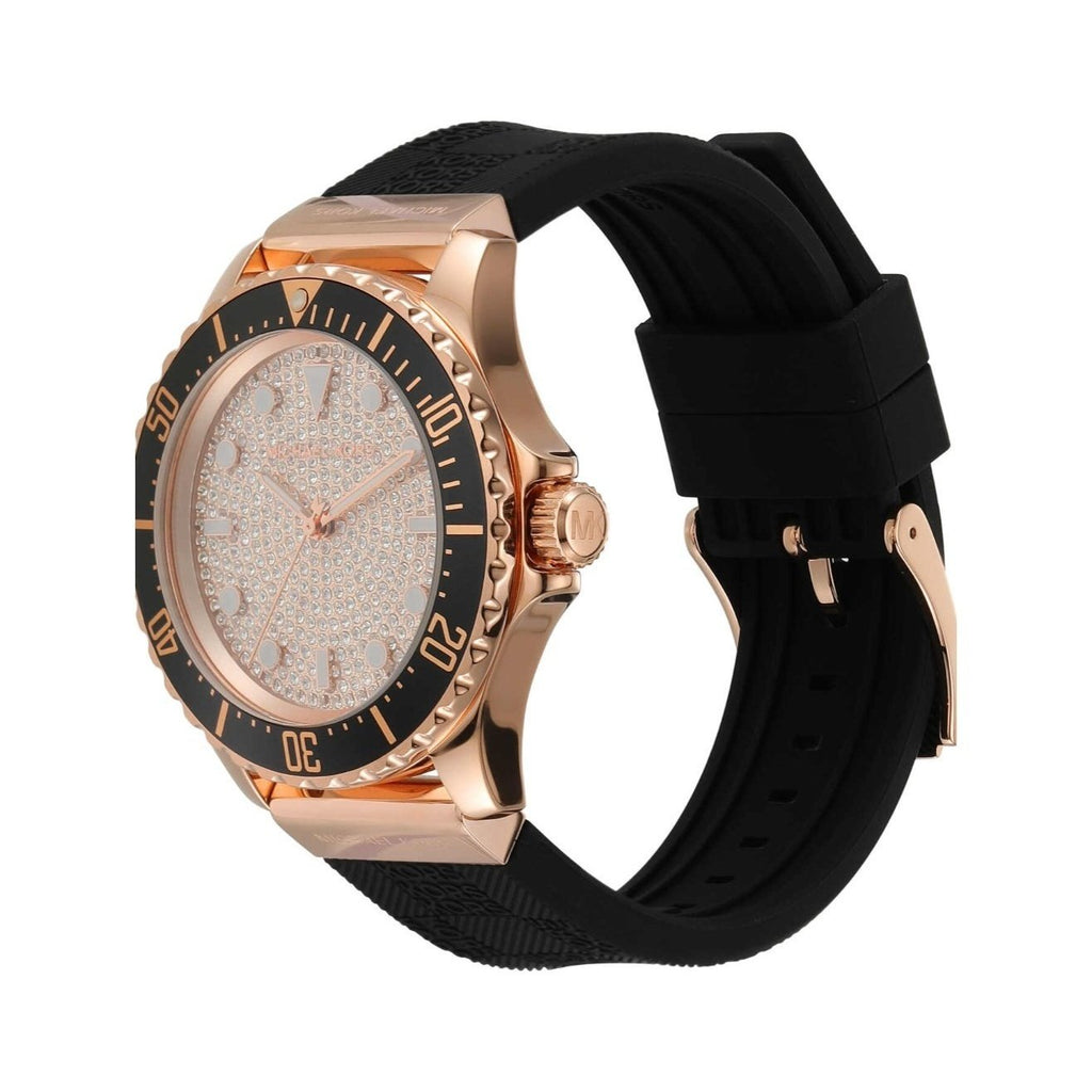 Michael Kors Everest Analog Rose Gold Dial Black Silicone Strap Watch For Women - MK7358