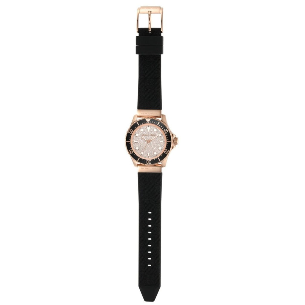 Michael Kors Everest Analog Rose Gold Dial Black Silicone Strap Watch For Women - MK7358