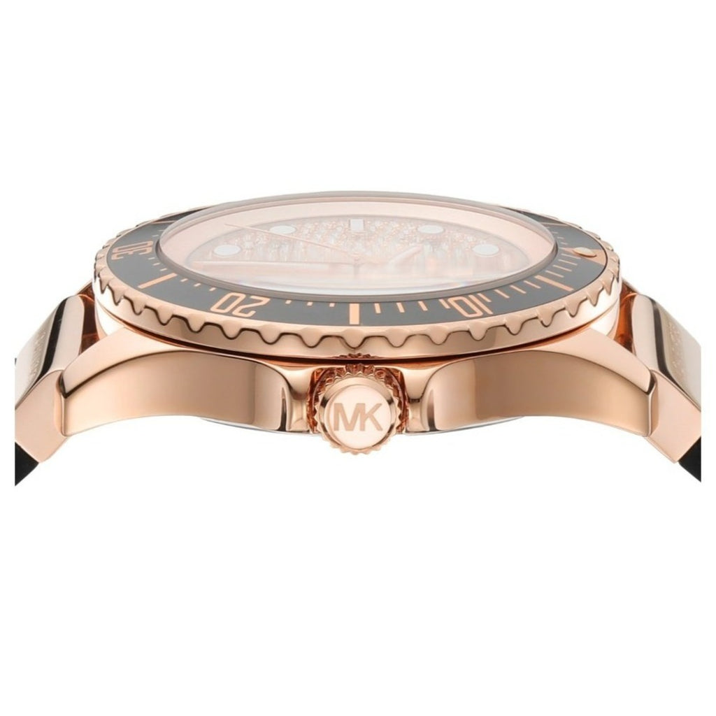 Michael Kors Everest Analog Rose Gold Dial Black Silicone Strap Watch For Women - MK7358