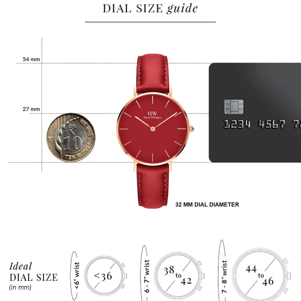 Daniel Wellington Petite Suffolk Red Dial Red Leather Strap Watch For Women - DW00100404