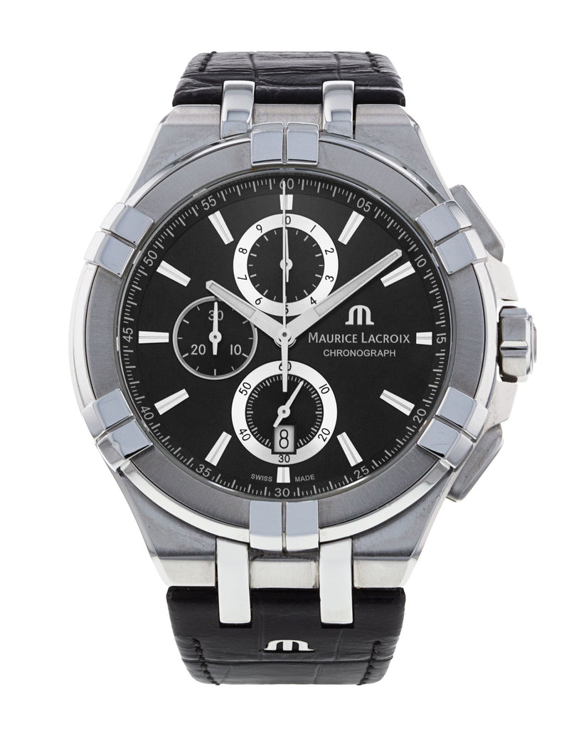 Maurice Lacroix Aikon Chronograph Black Dial Black Leather Strap Watch for Men - AI1018-SS001-330-1