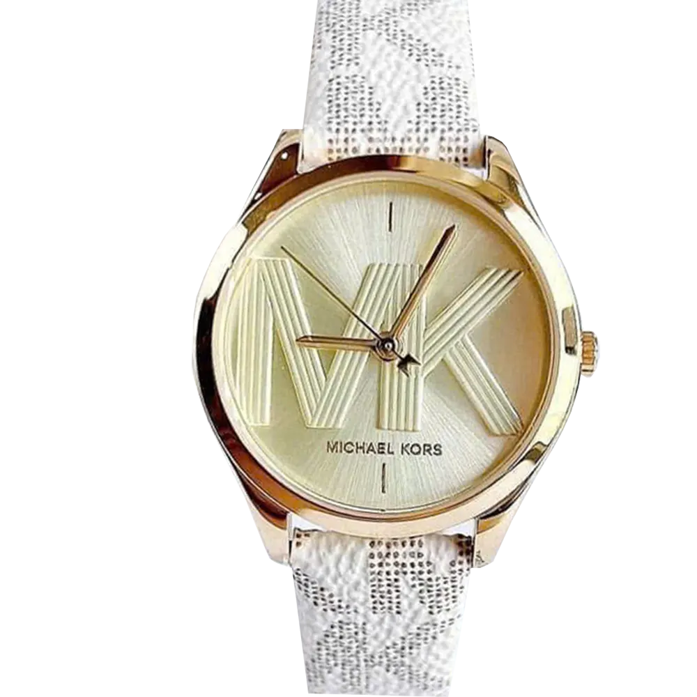 Michael Kors Jaycie Quartz Gold Dial White Leather Strap Watch for Women - MK2861